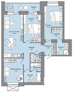 3-к квартира, вторичка, 94м2, 2/8 этаж