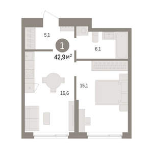 1-к квартира, вторичка, 43м2, 2/16 этаж