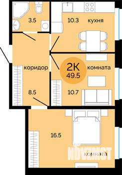 2-к квартира, вторичка, 50м2, 8/17 этаж