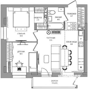 3-к квартира, вторичка, 55м2, 2/9 этаж