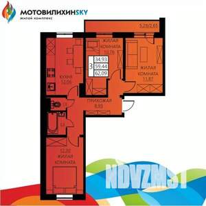 3-к квартира, вторичка, 62м2, 12/12 этаж