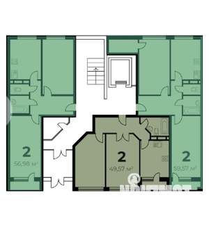 2-к квартира, строящийся дом, 56м2, 1/7 этаж