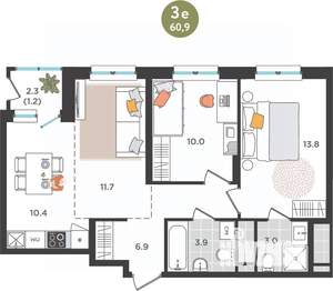 3-к квартира, вторичка, 61м2, 6/25 этаж