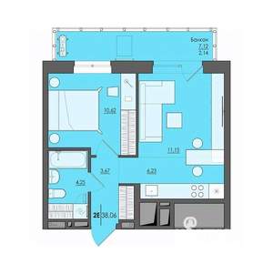 2-к квартира, вторичка, 38м2, 4/25 этаж