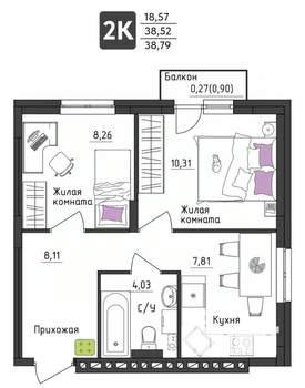 2-к квартира, вторичка, 39м2, 3/4 этаж