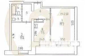 2-к квартира, вторичка, 52м2, 2/10 этаж