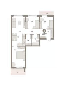 3-к квартира, вторичка, 87м2, 8/11 этаж