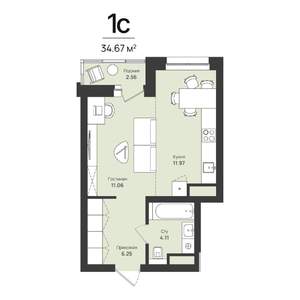 1-к квартира, строящийся дом, 35м2, 5/16 этаж