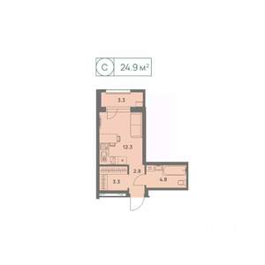 1-к квартира, вторичка, 25м2, 2/25 этаж