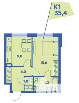 1-к квартира, вторичка, 35м2, 1/8 этаж