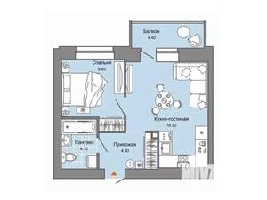 1-к квартира, вторичка, 38м2, 4/8 этаж