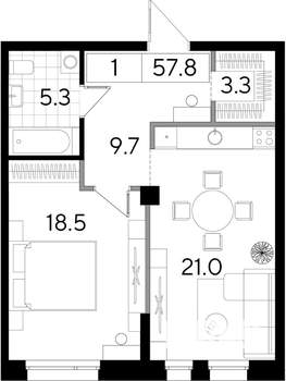 Студия квартира, вторичка, 57м2, 2/8 этаж