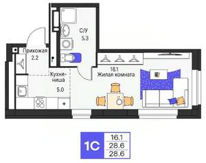 Студия квартира, вторичка, 29м2, 18/25 этаж