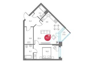 2-к квартира, вторичка, 71м2, 2/9 этаж