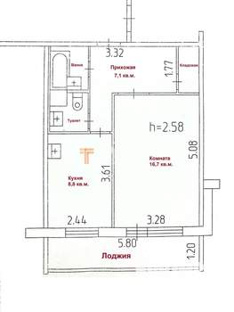 1-к квартира, вторичка, 38м2, 2/10 этаж