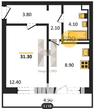 1-к квартира, вторичка, 31м2, 3/9 этаж