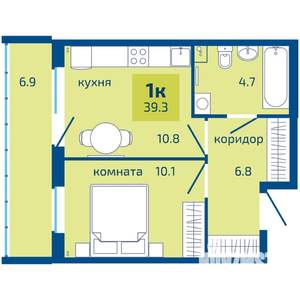 1-к квартира, строящийся дом, 39м2, 1/10 этаж