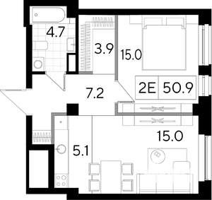 Студия квартира, вторичка, 51м2, 8/8 этаж