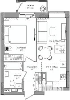 2-к квартира, вторичка, 38м2, 7/8 этаж