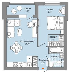 1-к квартира, вторичка, 46м2, 7/8 этаж