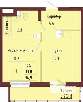 1-к квартира, строящийся дом, 40м2, 7/9 этаж