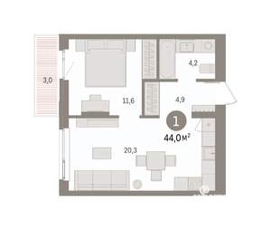 1-к квартира, вторичка, 44м2, 5/16 этаж