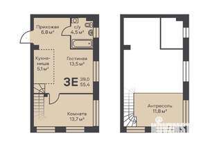 3-к квартира, вторичка, 55м2, 1/4 этаж