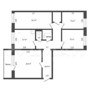 4-к квартира, вторичка, 85м2, 5/10 этаж