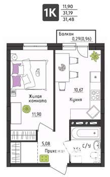 1-к квартира, вторичка, 31м2, 1/4 этаж