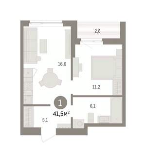 1-к квартира, вторичка, 42м2, 4/16 этаж
