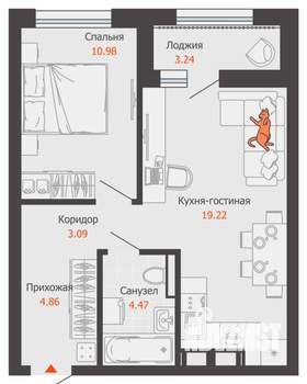 1-к квартира, вторичка, 44м2, 15/16 этаж