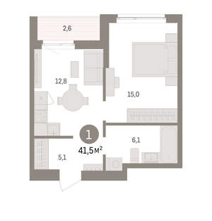 1-к квартира, вторичка, 41м2, 8/16 этаж