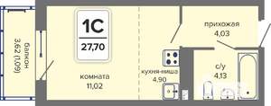 Студия квартира, вторичка, 28м2, 6/14 этаж