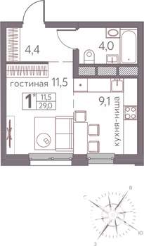 Студия квартира, строящийся дом, 29м2, 12/20 этаж