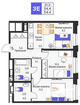 3-к квартира, вторичка, 54м2, 14/25 этаж