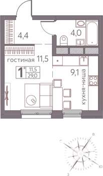 Студия квартира, строящийся дом, 29м2, 9/20 этаж