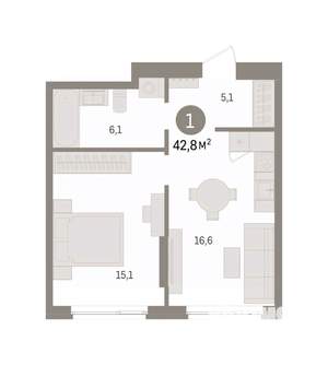 1-к квартира, вторичка, 43м2, 2/16 этаж