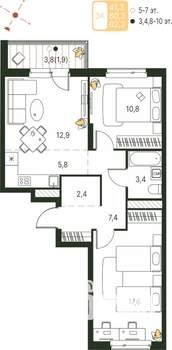 Студия квартира, строящийся дом, 62м2, 7/20 этаж