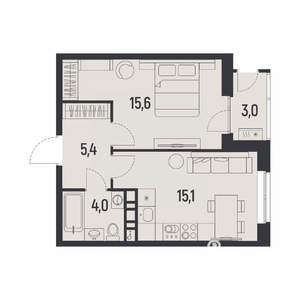 1-к квартира, вторичка, 42м2, 3/12 этаж