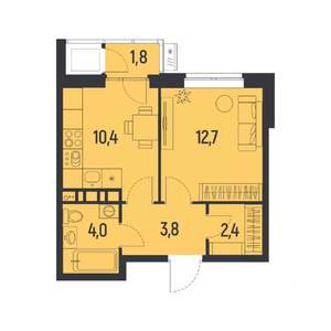 1-к квартира, вторичка, 34м2, 10/12 этаж