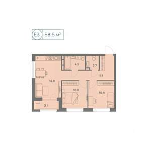 3-к квартира, вторичка, 59м2, 2/25 этаж