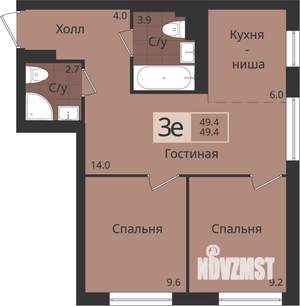 3-к квартира, вторичка, 49м2, 3/4 этаж