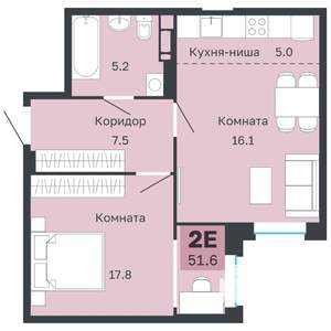 2-к квартира, вторичка, 52м2, 10/18 этаж