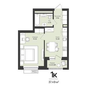 1-к квартира, строящийся дом, 37м2, 11/16 этаж
