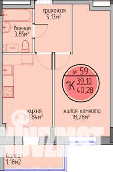 1-к квартира, вторичка, 39м2, 1/6 этаж