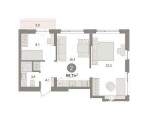 2-к квартира, вторичка, 56м2, 5/9 этаж