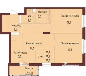 2-к квартира, строящийся дом, 62м2, 5/9 этаж