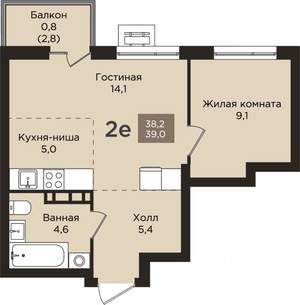 2-к квартира, вторичка, 39м2, 9/9 этаж
