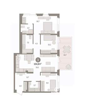 3-к квартира, вторичка, 105м2, 1/16 этаж