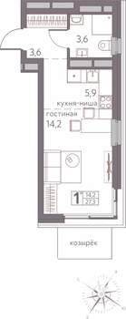 Студия квартира, строящийся дом, 27м2, 2/20 этаж